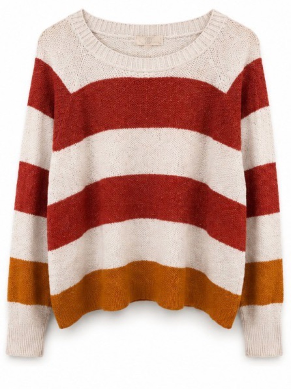 Pinque XL Colorblock Striped Knit Sweater Oversized Cream Rust Mustard